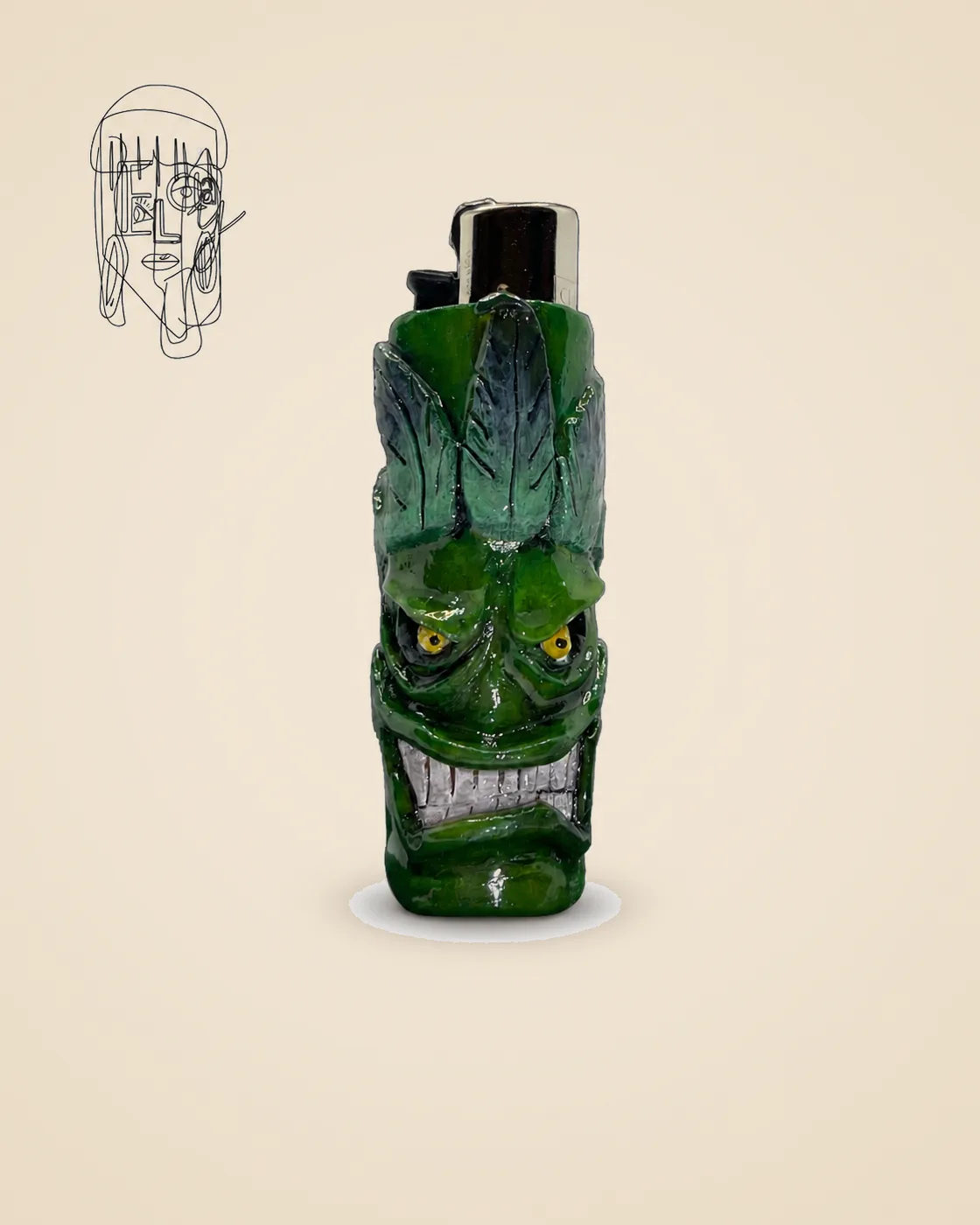 Angry Monster, handmade Clipper lighter case