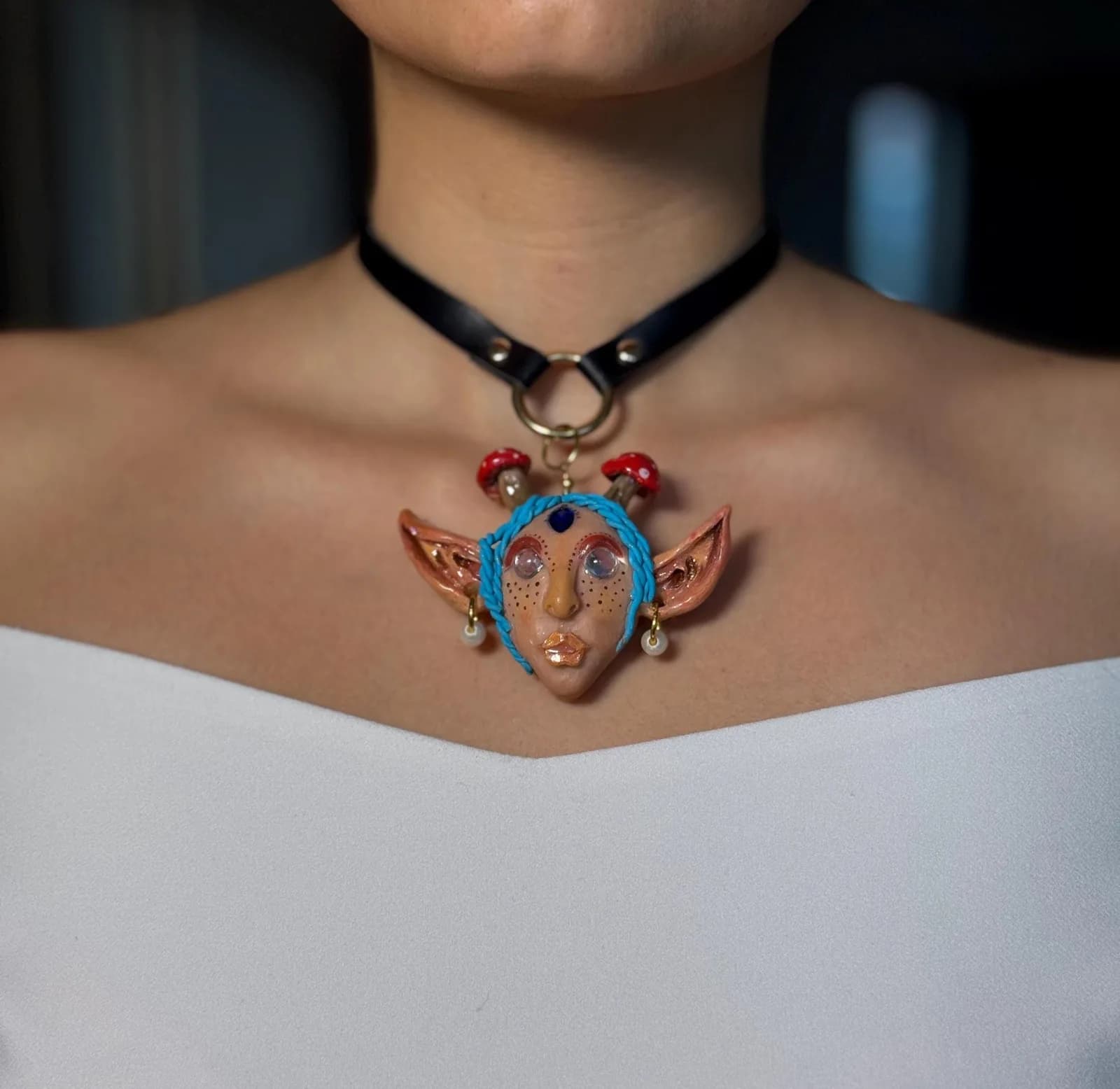 Fairy Face Choker, handmade polymer clay jewellery