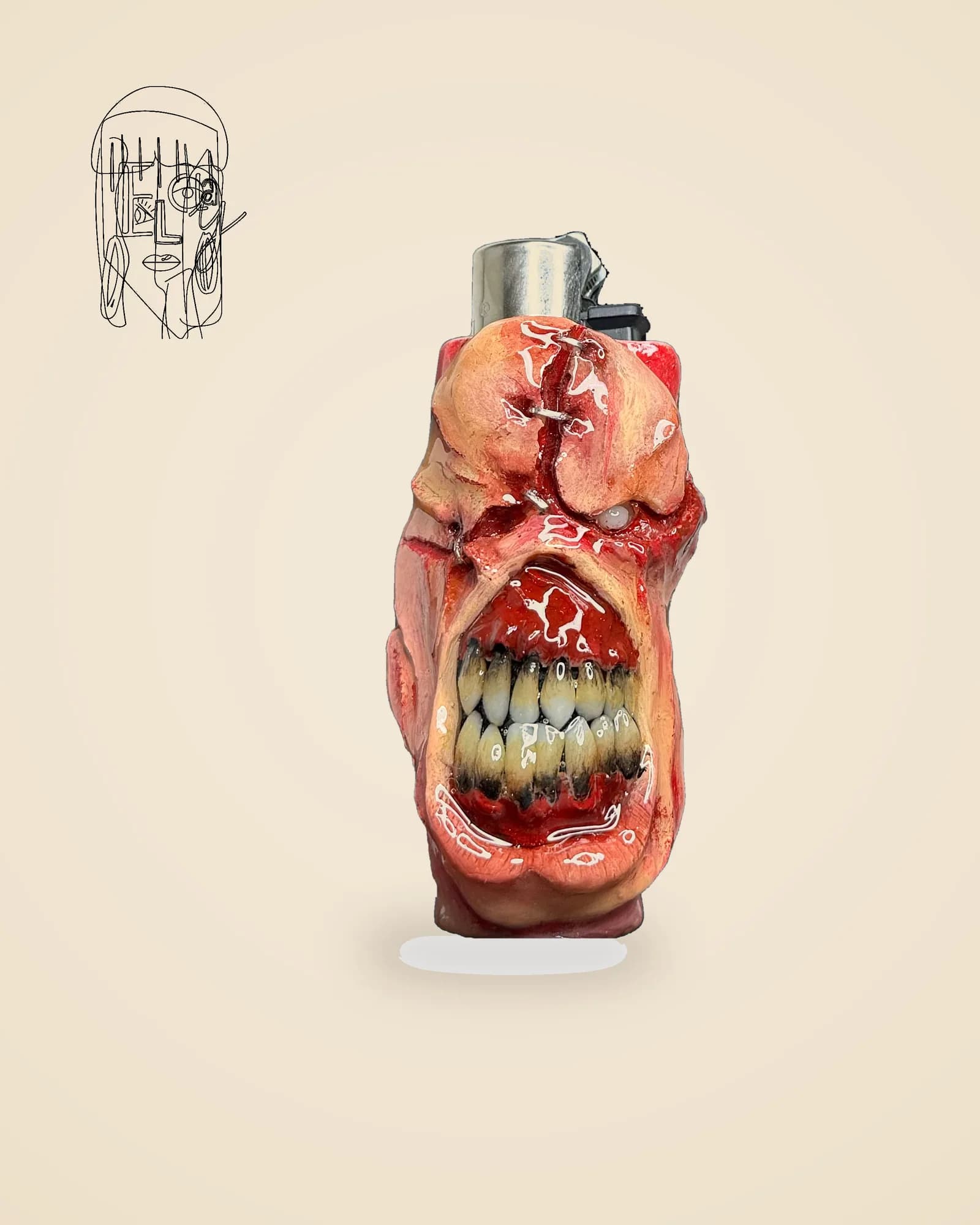 Gory Zombie Monster, handmade Clipper lighter case