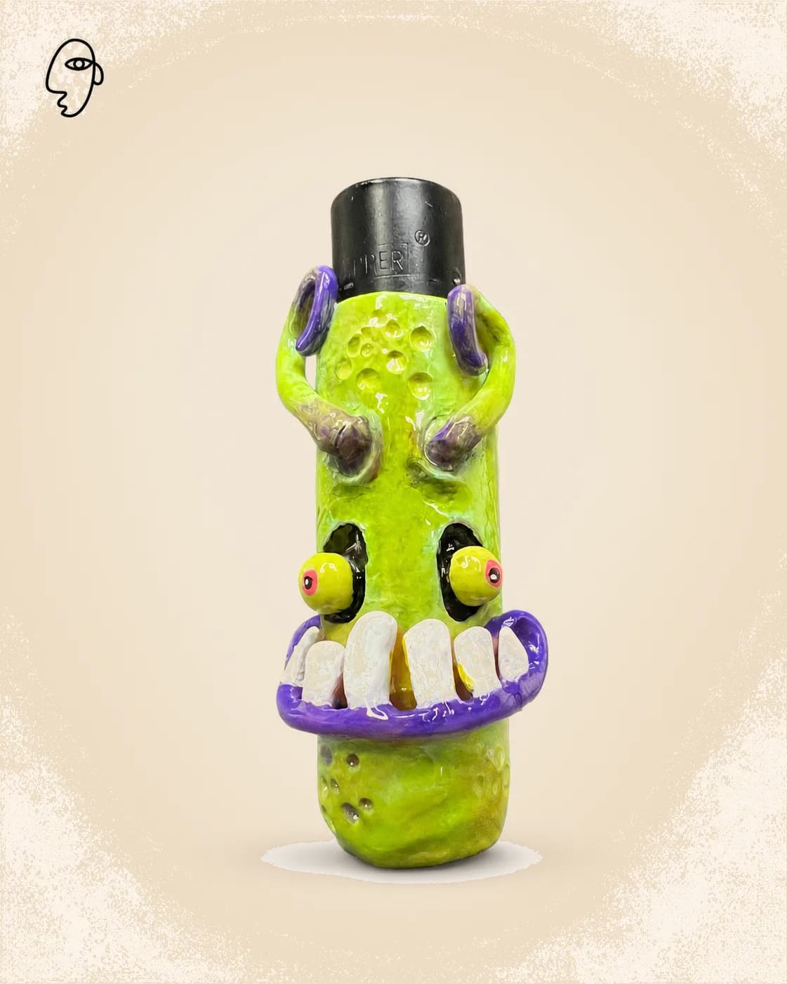 Green Horned Monster, hand-sculpted Clipper lighter case