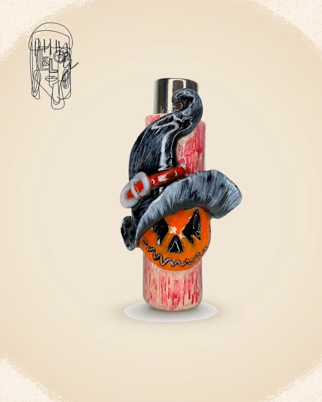 Jack O Lantern, handmade Clipper lighter case