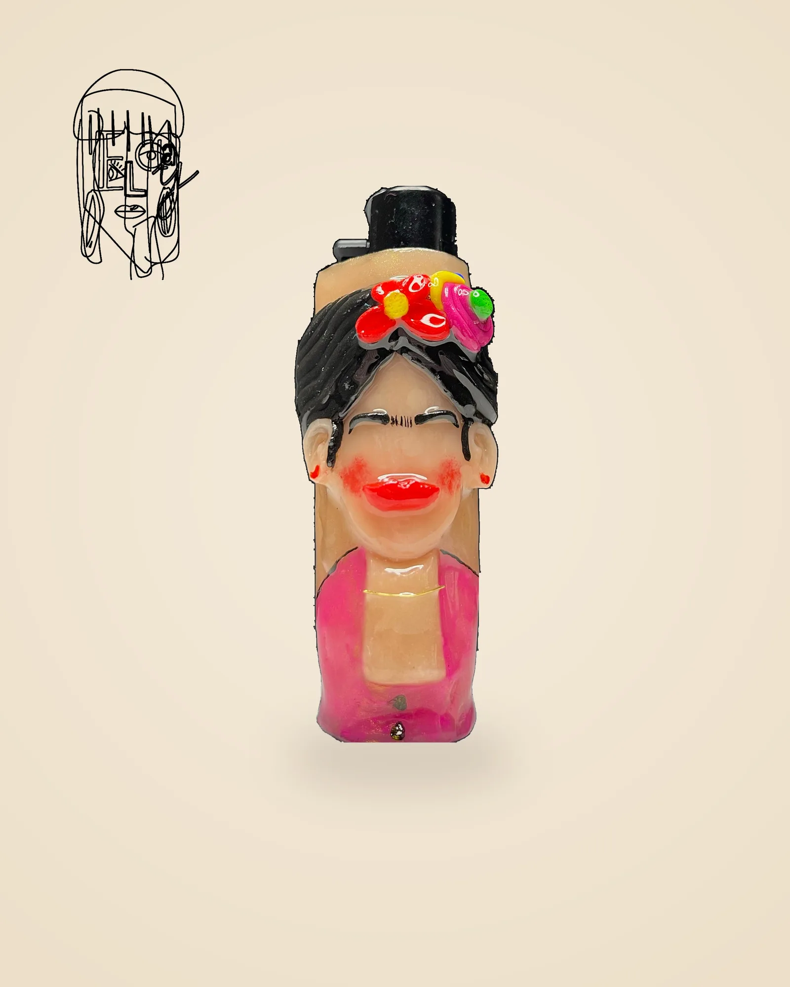 Mexican Folk Art Lady, handmade Clipper lighter case