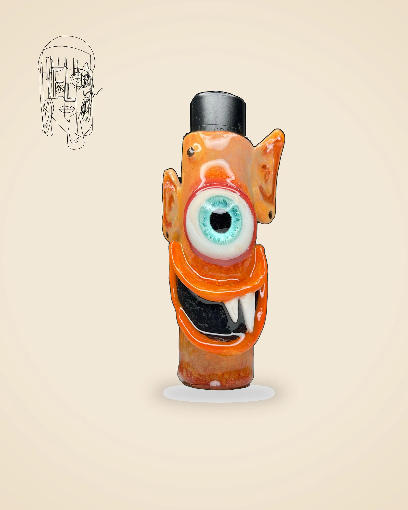One-Eyed Monster Necklace, handmade Clipper lighter case