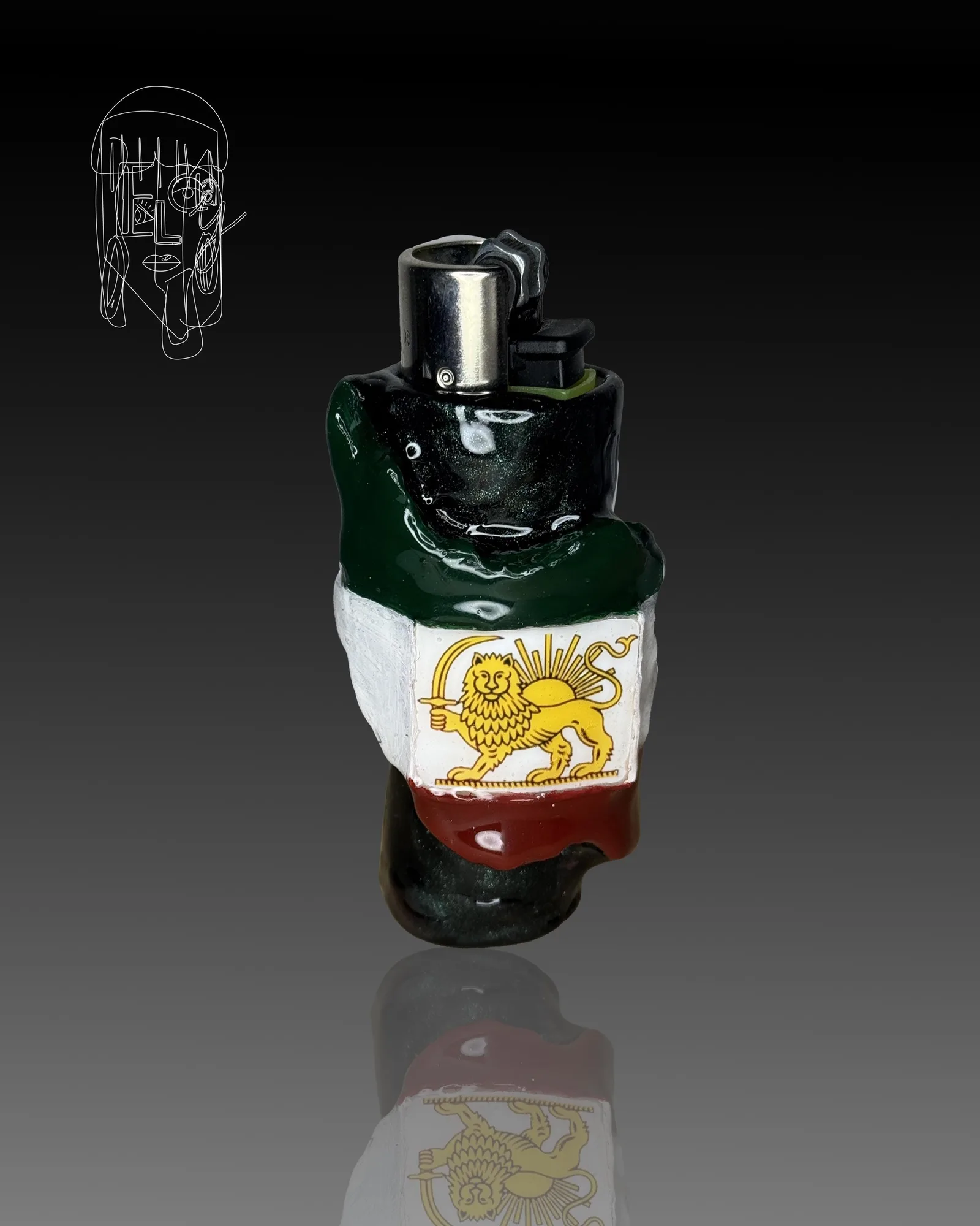 Pahlavi Flag, handmade Clipper lighter case