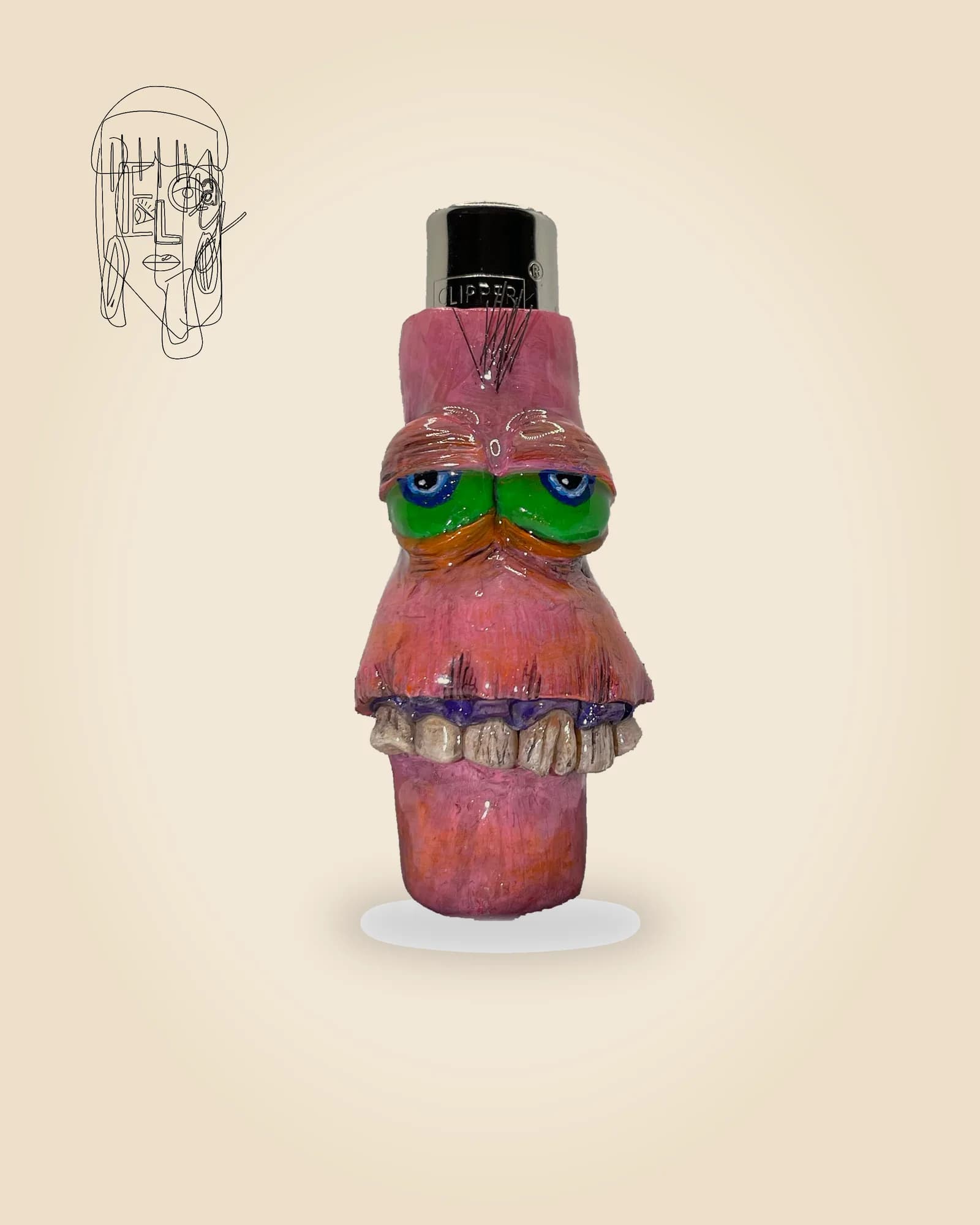 Pink Monster, handmade Clipper lighter case