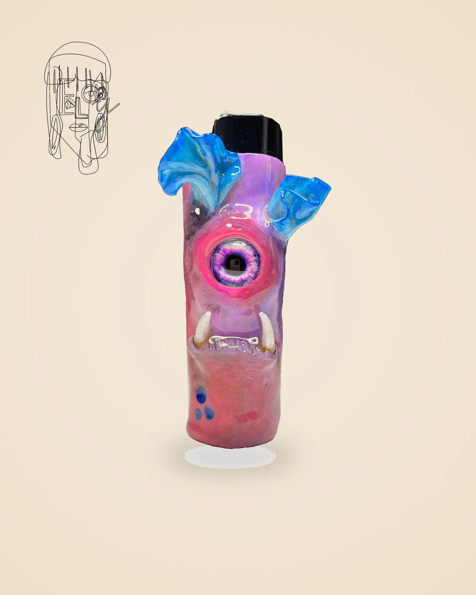 Pink Sea Monster Necklace, handmade Clipper lighter case