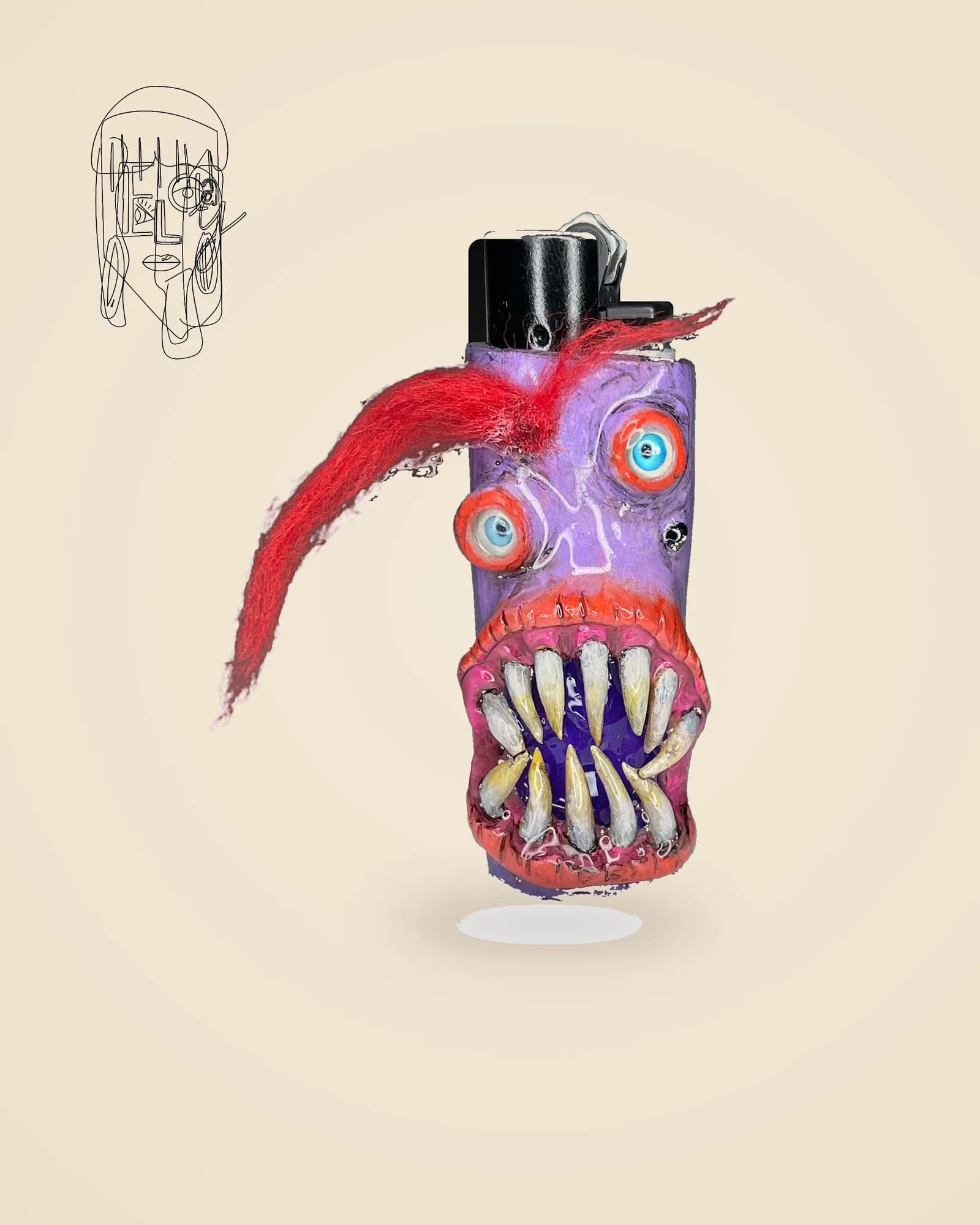 Purple Monster, handmade Clipper lighter case