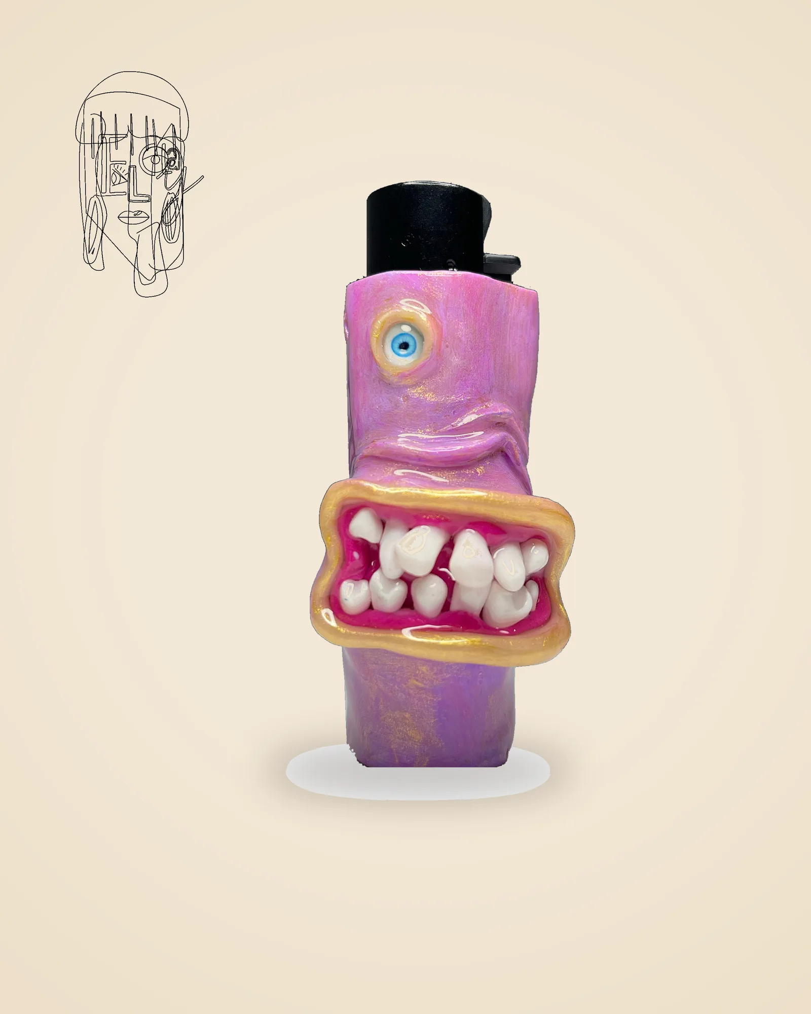 Purple One-Eyed Monster, handmade Clipper lighter case