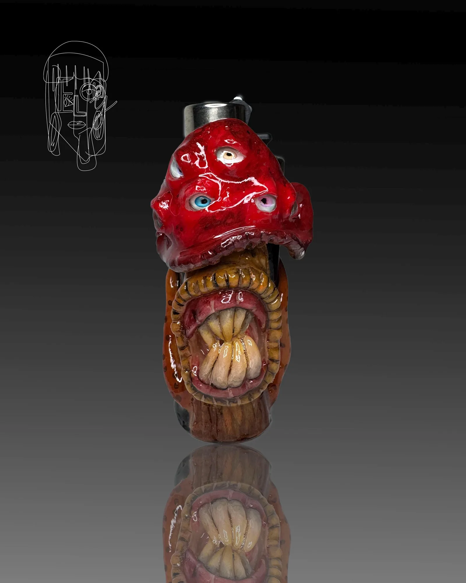 Red Mushroom Monster, handmade Clipper lighter case