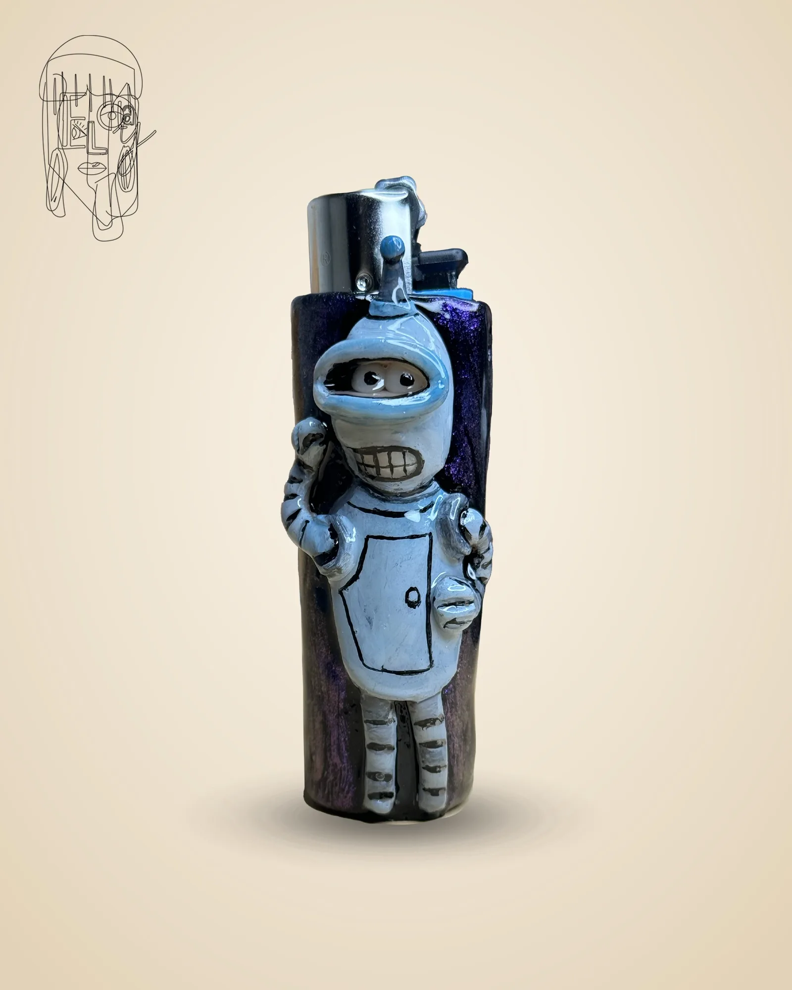 Retro Robot, handmade Clipper lighter case