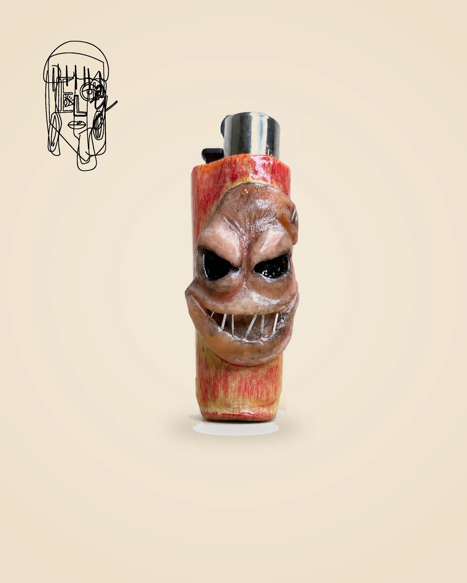 Sinister Grin Monster, handmade Clipper lighter case