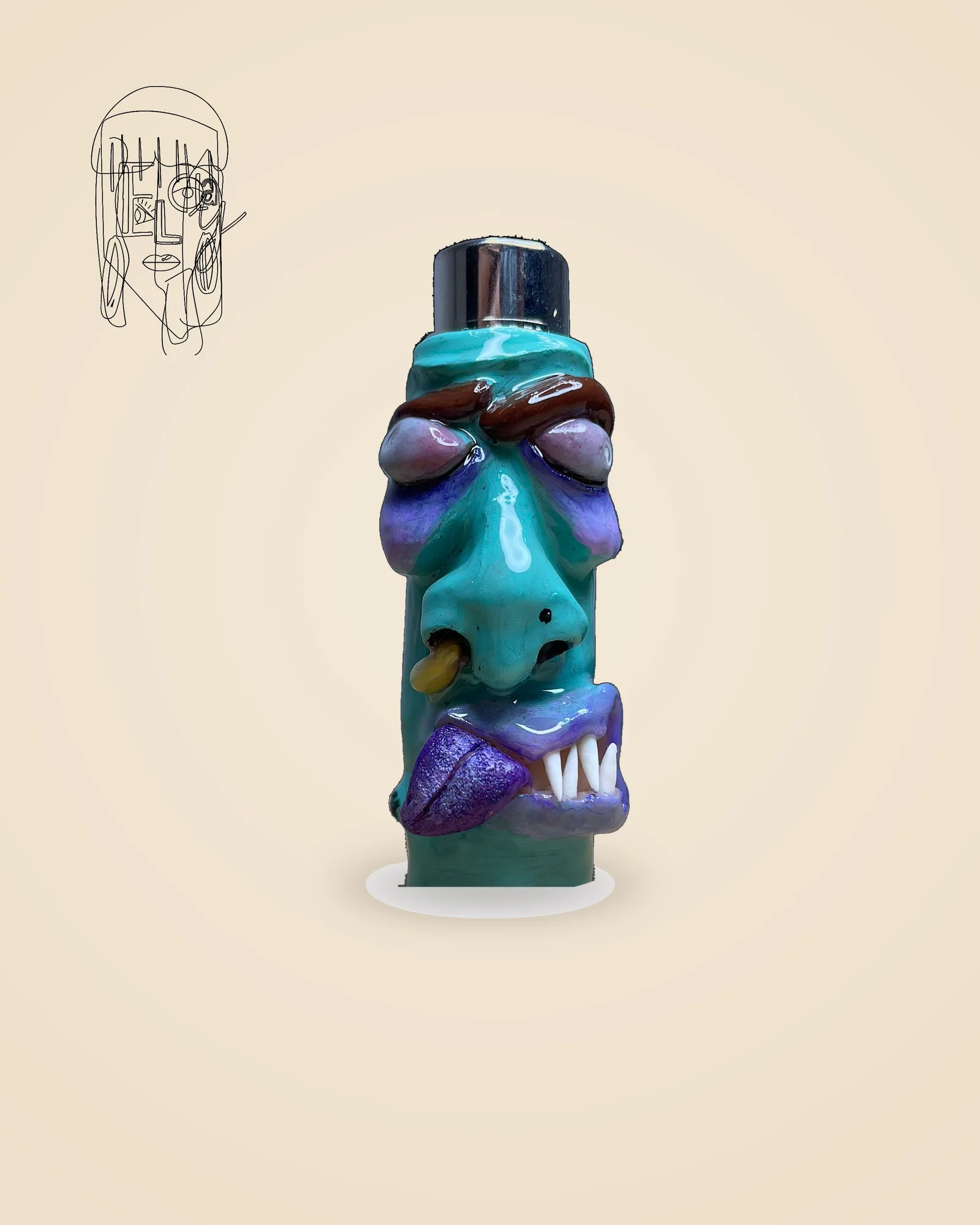 Teal Troll Monster, handmade Clipper lighter case