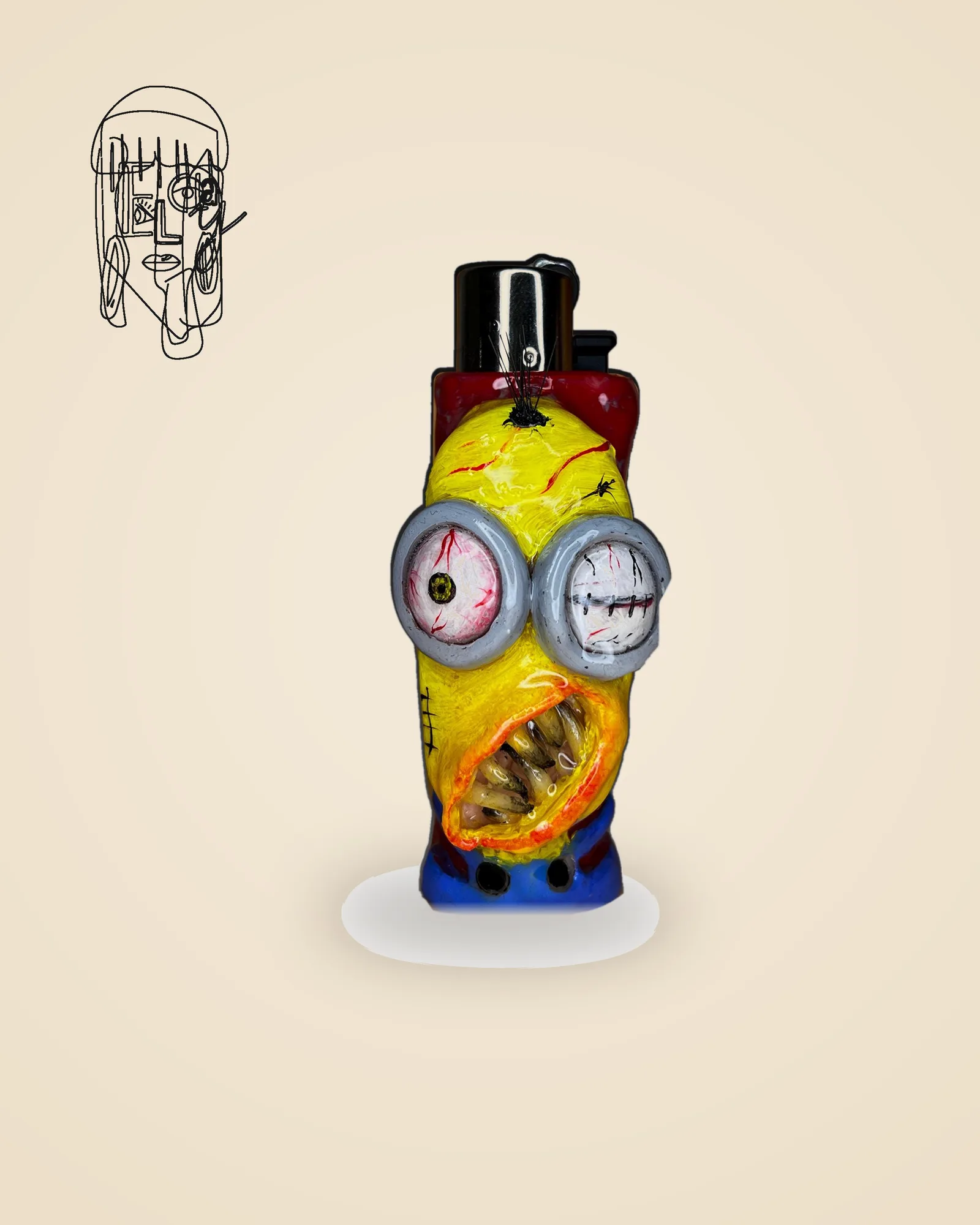 Yellow Cartoon Monster, handmade Clipper lighter case
